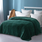 Exclusivo Mezcla Forest Green Fleece King Size Blanket For Bed, 90X104 Inches Soft Cozy 3D Decorative Jacquard Flannel Blankets,