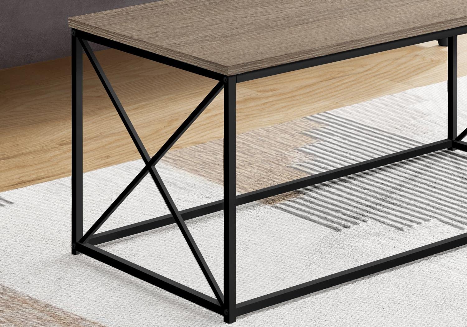 Monarch Specialties I 3786 Coffee Table, Accent, Cocktail, Rectangular, Living Room, 40&quot; L, Metal, Laminate, Brown, Black, Contemporary, Modern