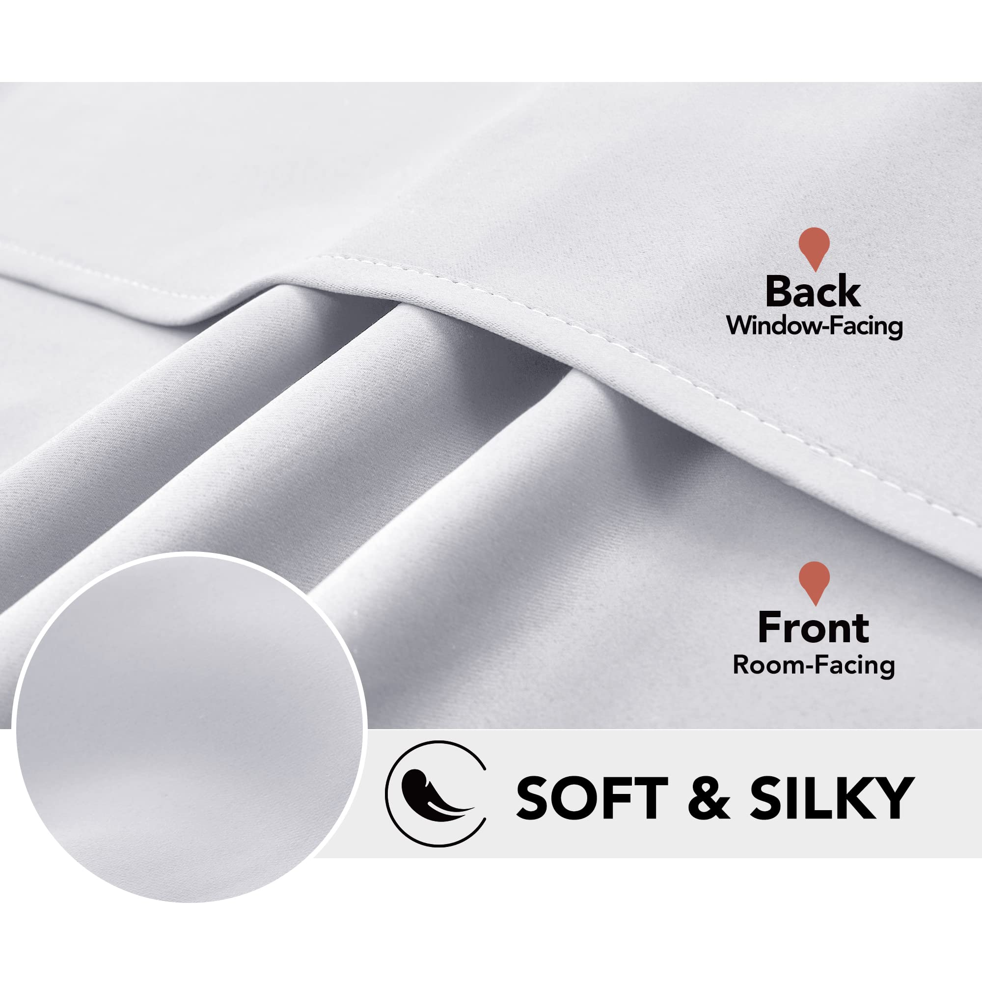 Deconovo Thermal Insulated Blackout Curtains Room Darkening & Energy Saving Solid Grommet Top Curtain Panels For Home Decor Bedroom Windows 2 Panels, Light Silver Grey, 42Wx84L In