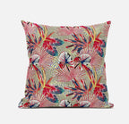 HomeRoots Black Blue 18â€ Red Gold Tropical Zippered Suede Throw Pillow