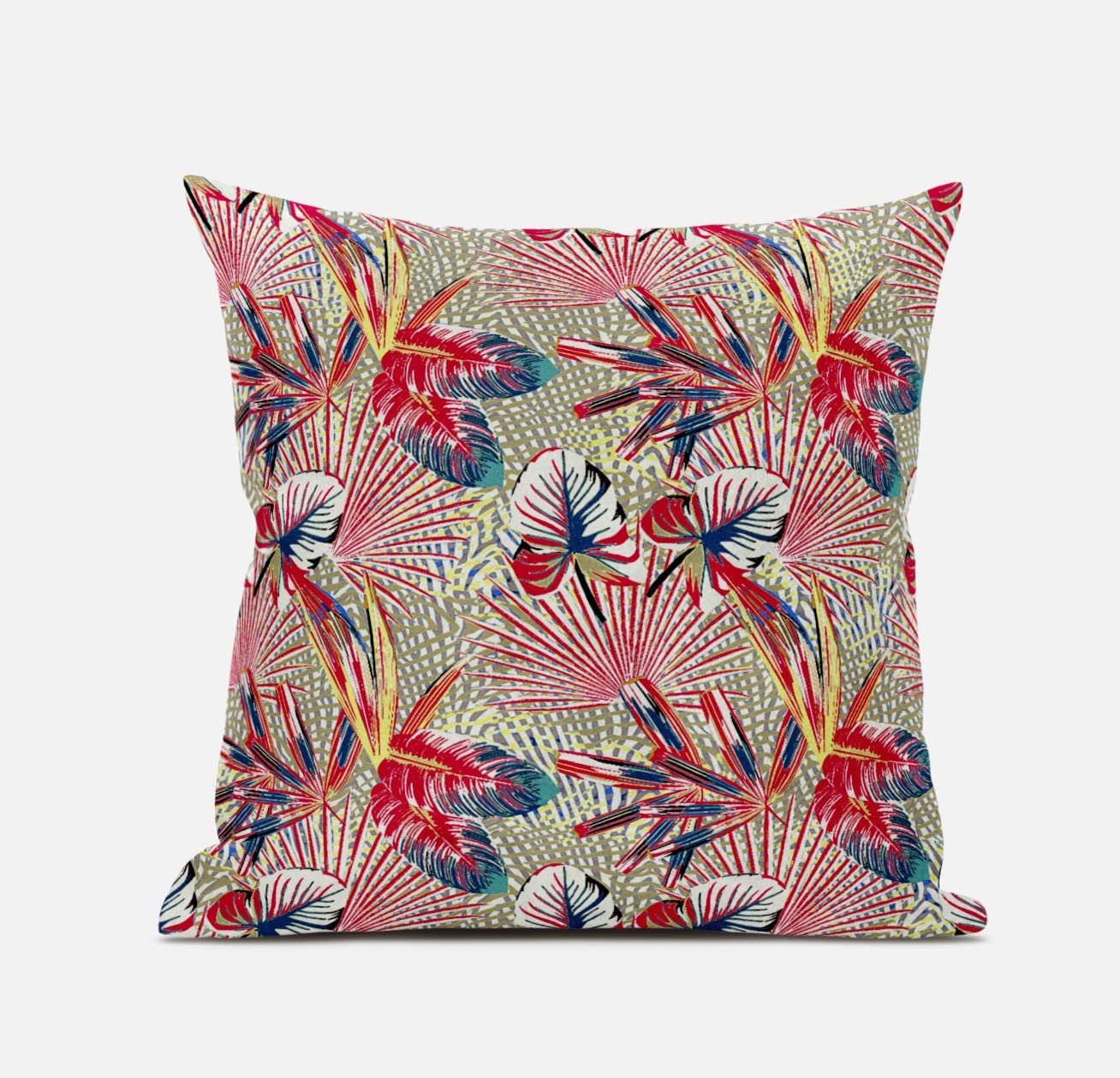 HomeRoots Black Blue 18â€ Red Gold Tropical Zippered Suede Throw Pillow