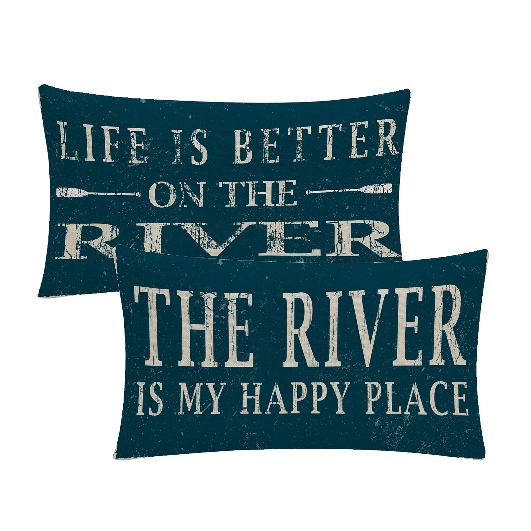 Ulove Love Yourself Life Is Better On The River Decorative Lumbar Pillow Cover The River Is My Happy Place Blue River Theme Deco