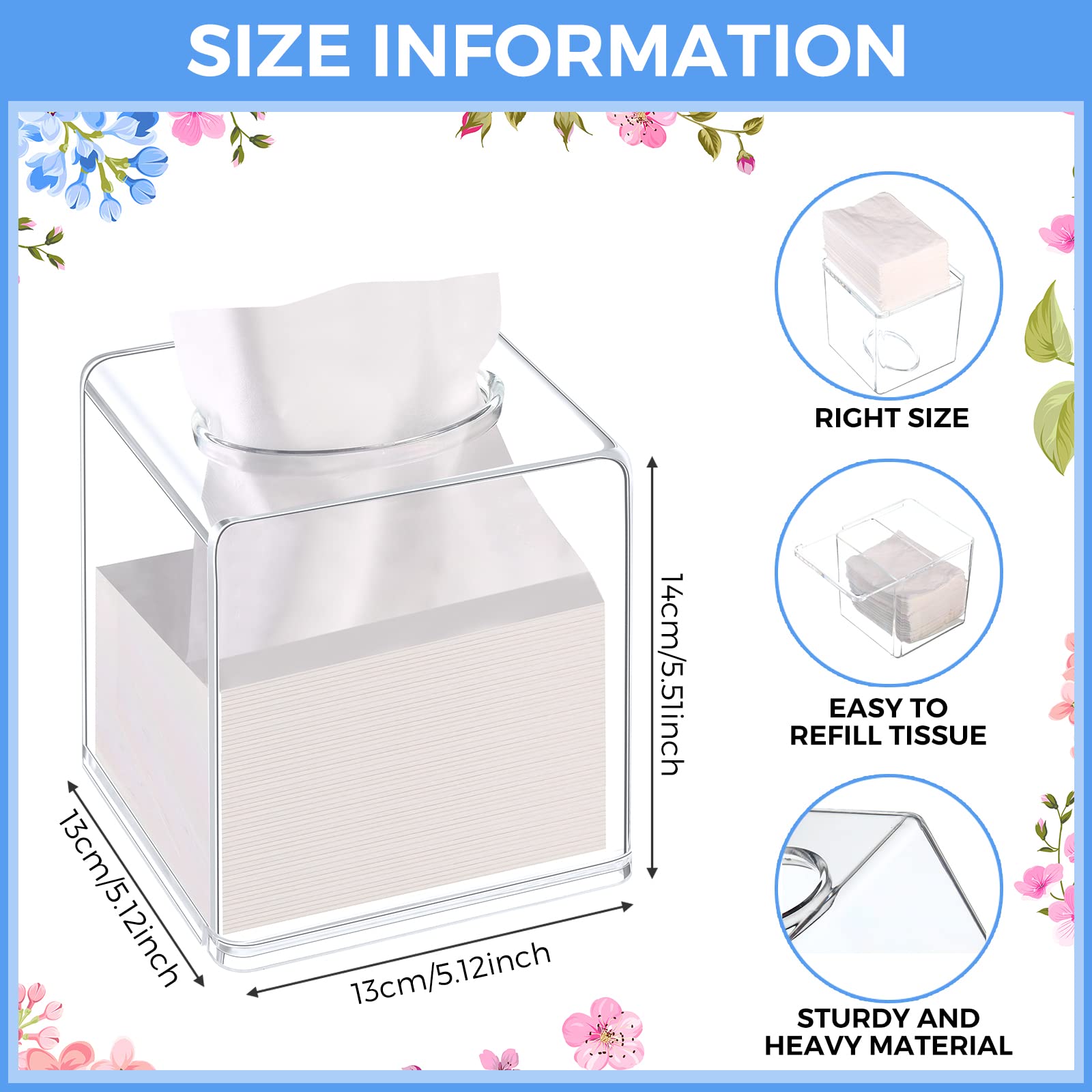 4 Pack Acrylic Tissue Box Cover Square Clear Tissue Box Holder Acrylic Cube Napkin Dispenser Box For Bathroom Bedroom Kitchen Ca