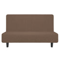 Easy-Going Stretch Futon Slipcover Armless Futon Bed Cover Furniture Protector Without Armrests With Elastic Bottom For Kids, Soft Jacquard Fabric Small Checks (Medium, Brown)