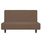 Easy-Going Stretch Futon Slipcover Armless Futon Bed Cover Furniture Protector Without Armrests With Elastic Bottom For Kids, Soft Jacquard Fabric Small Checks (Medium, Brown)