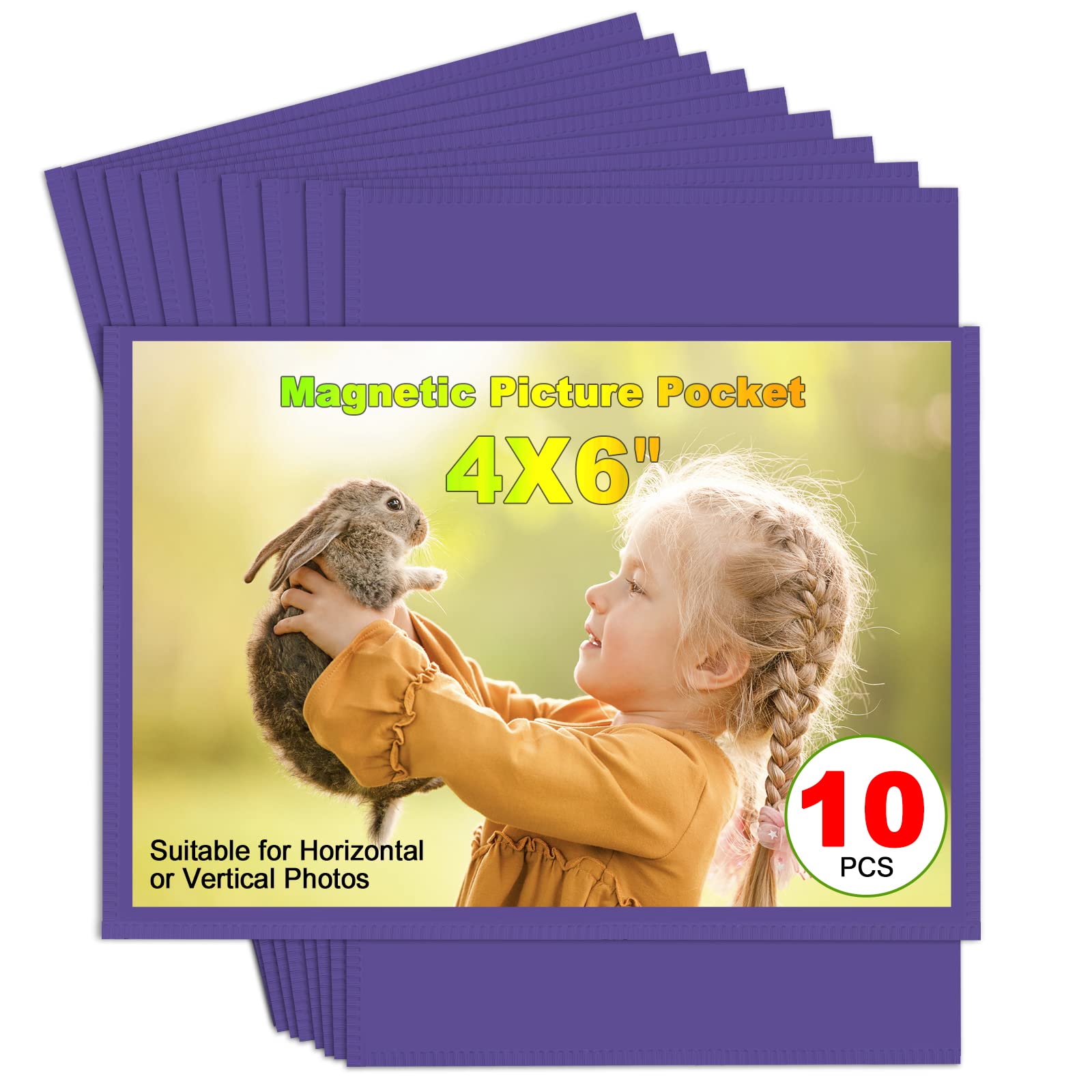 CHUNNIAO Purple Magnetic Picture Frame 4X6 for Refrigerator 10 Pack,Photo Magnets Sleeves