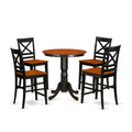 East West Furniture EDQU5-BLK-W 5 Piece Counter Height Dining Set Includes a Round Kitchen Table with Pedestal and 4 Dining Room Chairs, 30x30 Inch, Black & Cherry