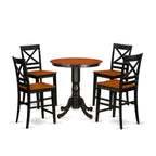 East West Furniture EDQU5-BLK-W 5 Piece Counter Height Dining Set Includes a Round Kitchen Table with Pedestal and 4 Dining Room Chairs, 30x30 Inch, Black & Cherry