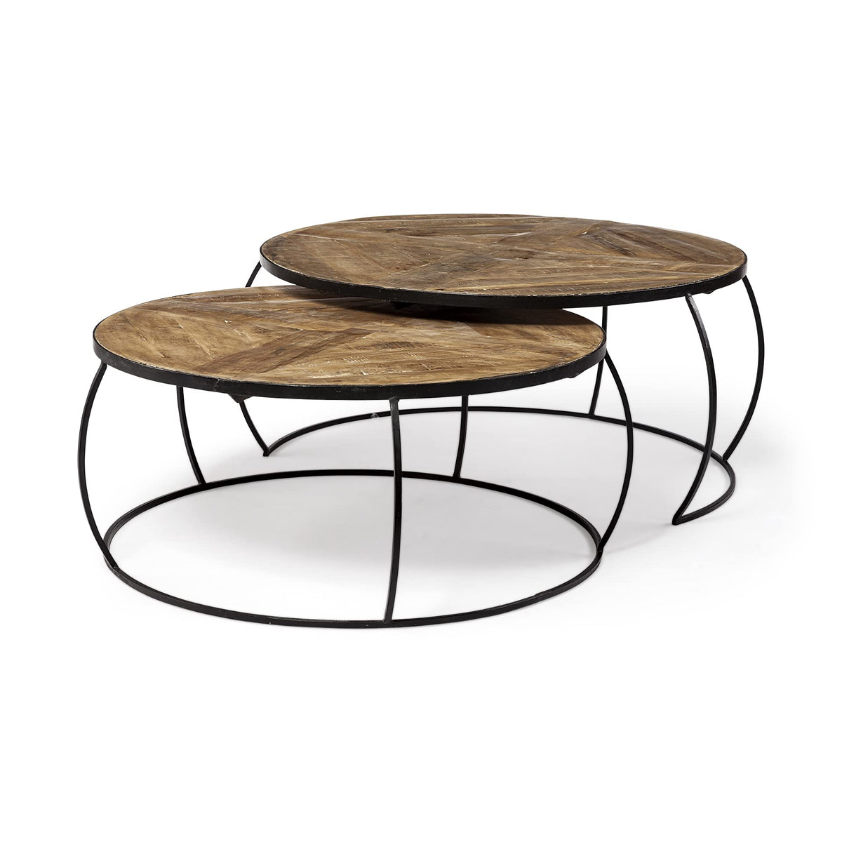 HomeRoots Brown S/2 41' & 38' Round Wood Top Nesting Coffee Tables