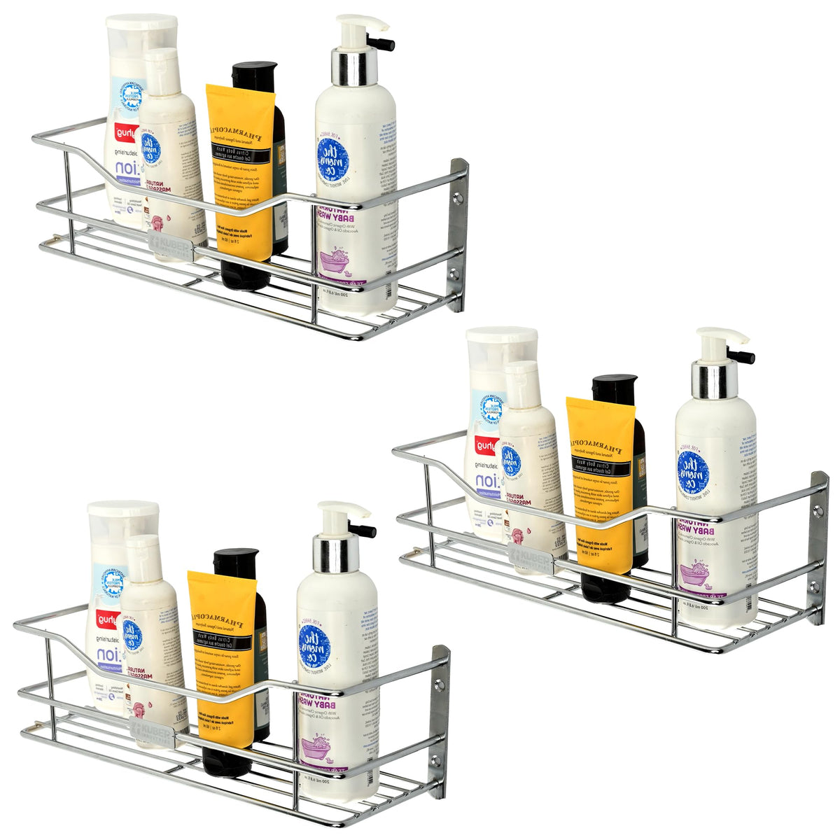 Kuber Industries Pack of 3 Stainless Steel Bathroom Shelf for Wall  Washroom Organizer Shampoo Holder Stand & 12 Inch Kitchen S