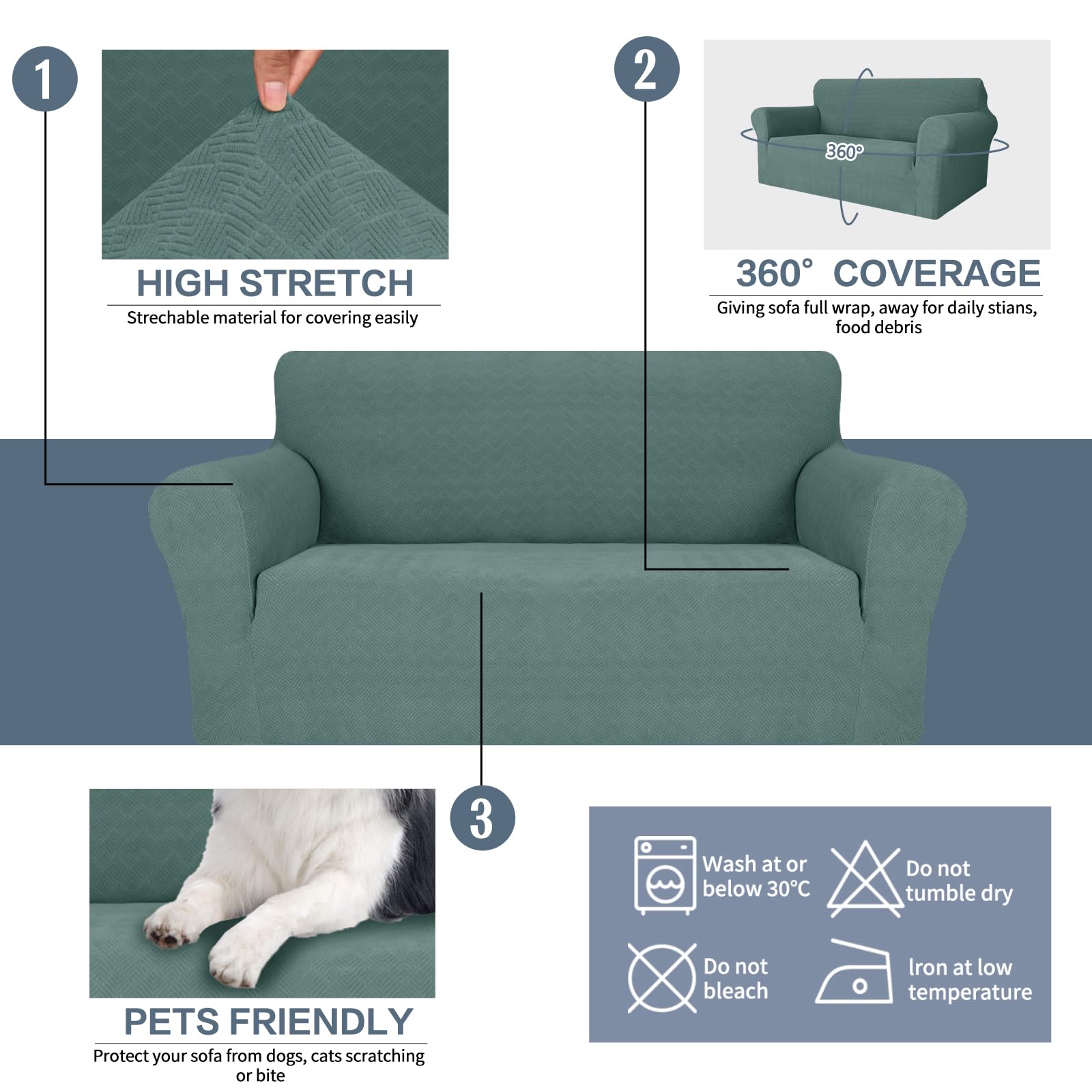 Jiviner Stretch Armchair Slipcovers, 1 Piece Chair Sofa Covers 1 Seater Couch Covers With Elastic Bottom For Kids, Pets (Pea Green, Chair)