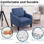 Vingli Mid Century Modern Accent Chair,Navy Blue Fabric For Living Room Upholstered Armchair With Scooped Arms For Bedroom,Apartment,Studio,Office,Waiting Room