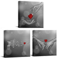 Biuteawal Love and Hand in Hand Wall Art Red Rose Floral Heart Painting Canvas Print Romantic Picture Poster Home Bedroom Bathro