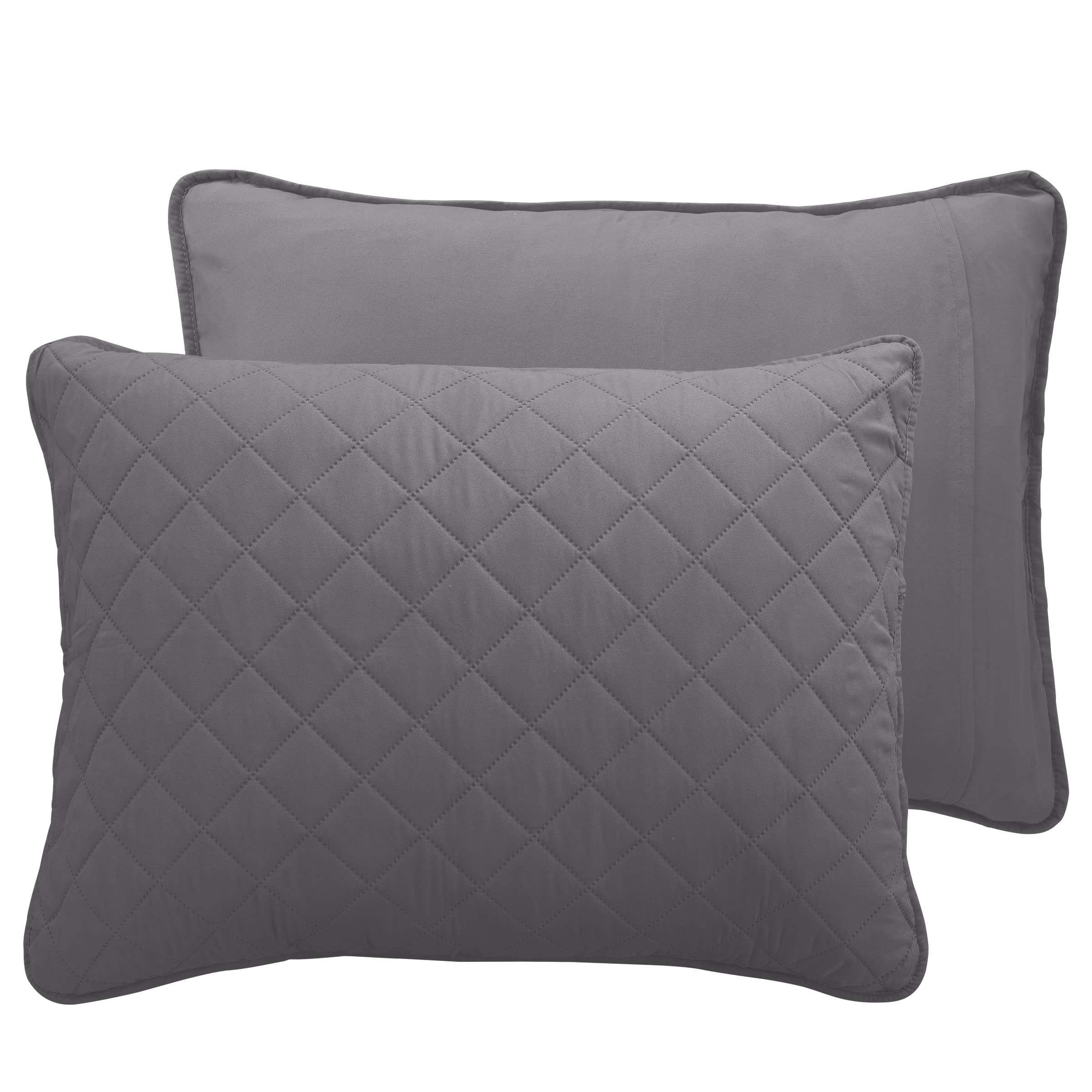 Easy-Going Full/Queen Size Reversible Quilt Set With 1 Quilt And 2 Pillow Shams, Soft Bed Quilt Cover, Lightweight Microfiber Bedspread, Water And Stain Resistant, Gray/Light Gray