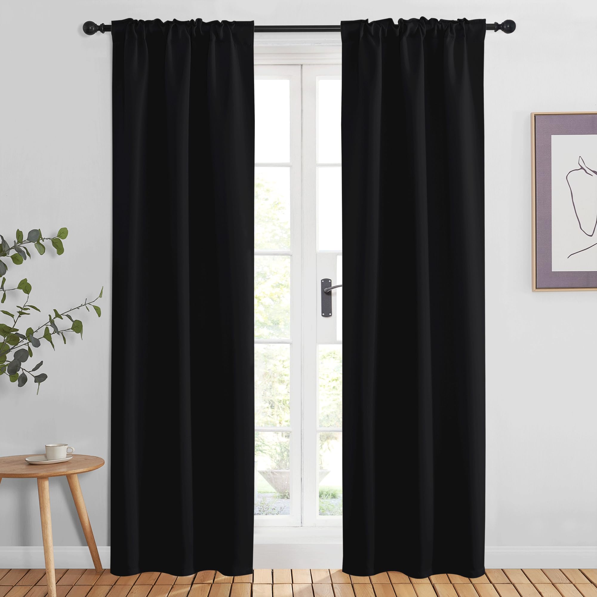 Nicetown Halloween Black Out Curtain Panels For Bedroom - (Black Color) W34 X L84, 1 Pair, Thermal Insulated Blackout Draperies