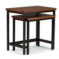 SIMPLIHOME Skyler SOLID MANGO WOOD and Metal 25 inch Wide Rectangle Industrial Nesting 2 Pc Side Table in Dark Cognac Brown, Ful