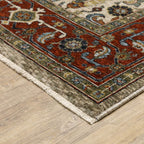 HomeRoots 507986 6 x 9 ft. Ivory Red Green Gray Blue & Navy Oriental Power Loom Stain Resistant Rectangle Area Rug with Fringe