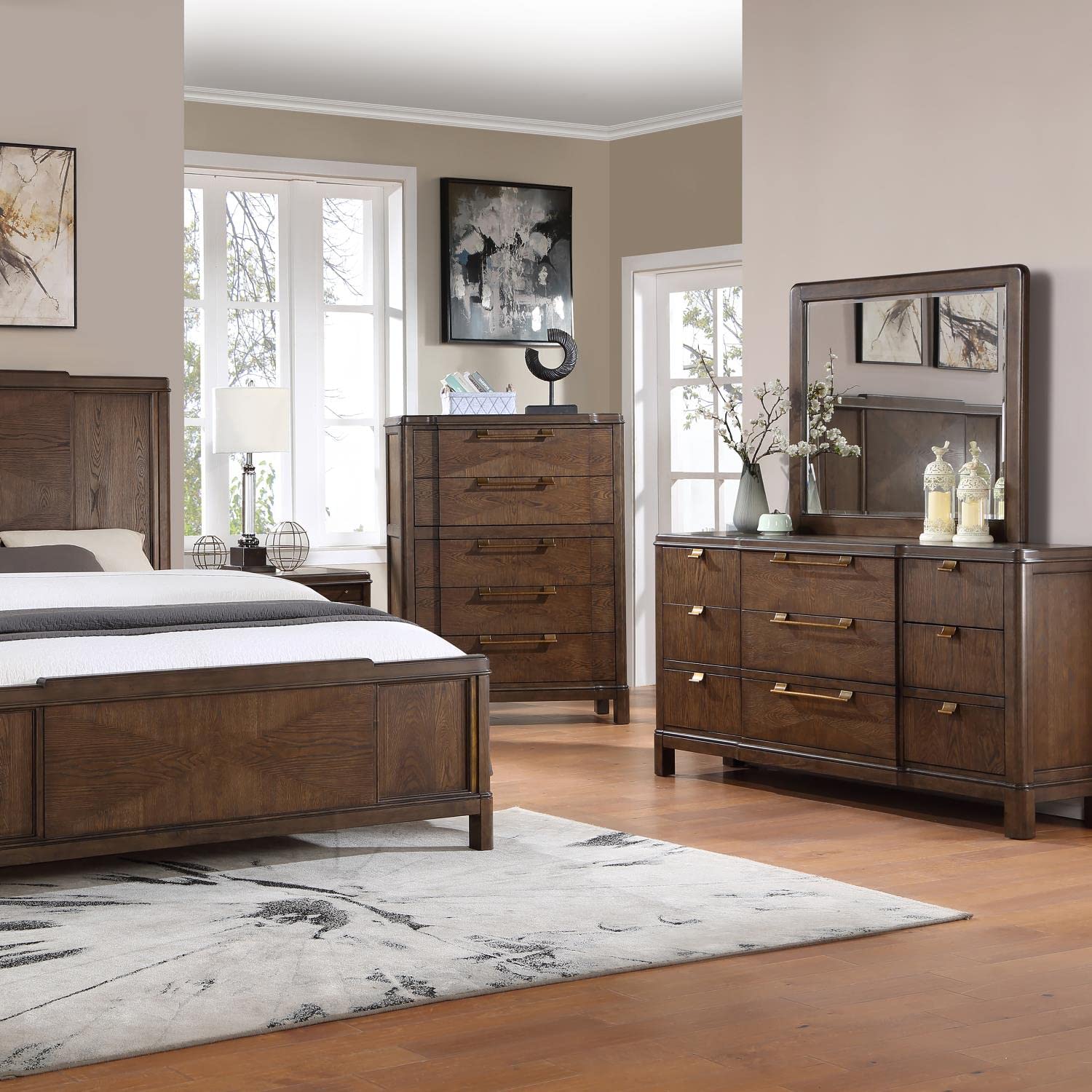 Steve Silver Milan Modern Bedroom Styling, Warm Brown Walnut Finish, Sunburst Veneer Pattern Chest, 42 x 19 x 56