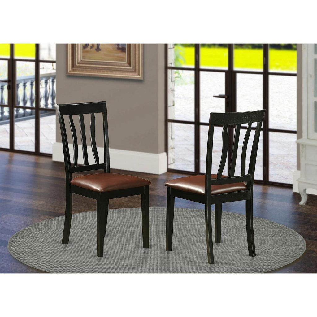 East West Furniture ANC-BLK-LC Antique Dining Room Chairs - Faux Leather Upholstered Wooden Chairs, Set of 2, Black & Cherry