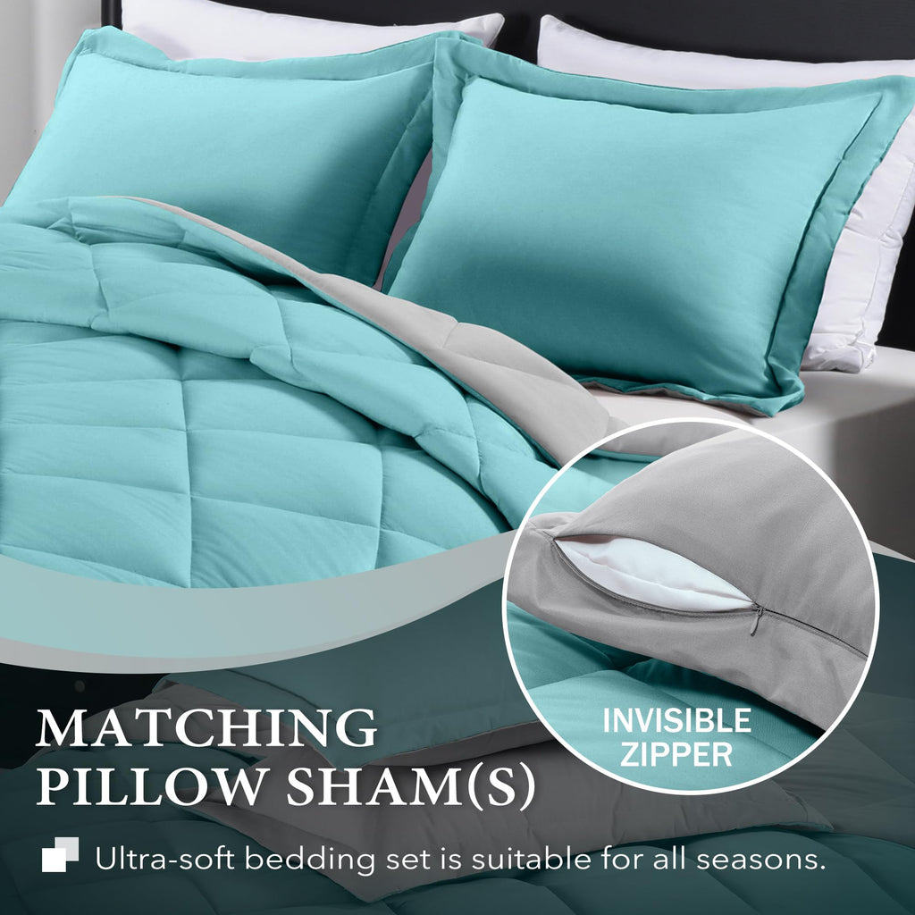 Downluxe Twin Comforter Set - Turquoise And Grey Twin Comforter, Soft Bedding Comforter Sets For All Seasons, Twin Bed Comforter Set - 2 Pieces - 1 Comforter (66'X92') And 1 Pillow Sham(20'X26')