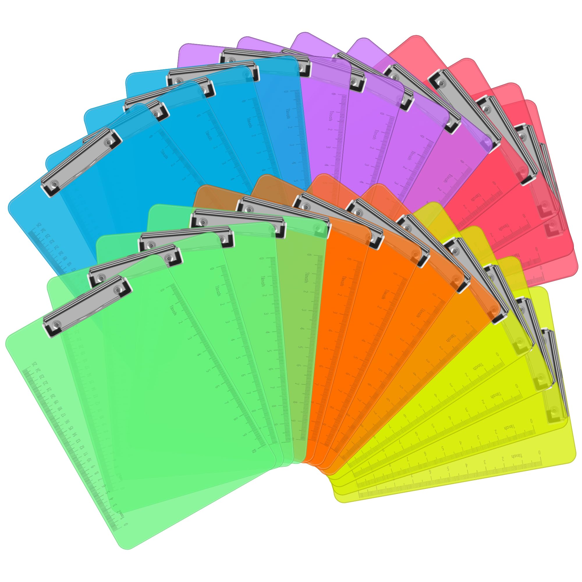 Plastic Clipboards, Pandri 24 Pack Clear Colored Clipboards, Low Profile Clip Board 12.5 X 9 Inch Standard Letter Size, Office S
