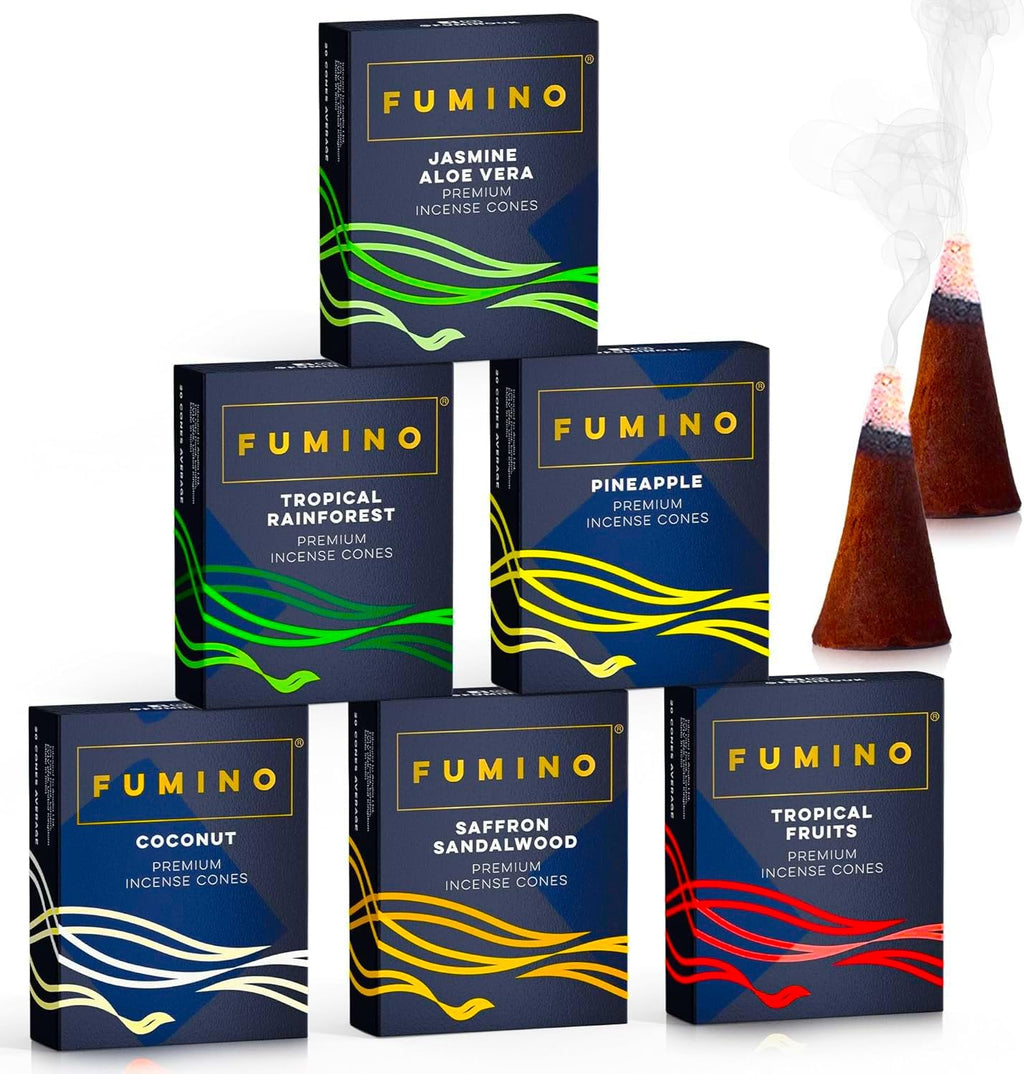 Fumino Fresh Incense Cones Multipack Tropical Tastes Bundle 6 Boxes 120 Cones Masala Agarbatti Joss Scent Fragrance for Relaxati