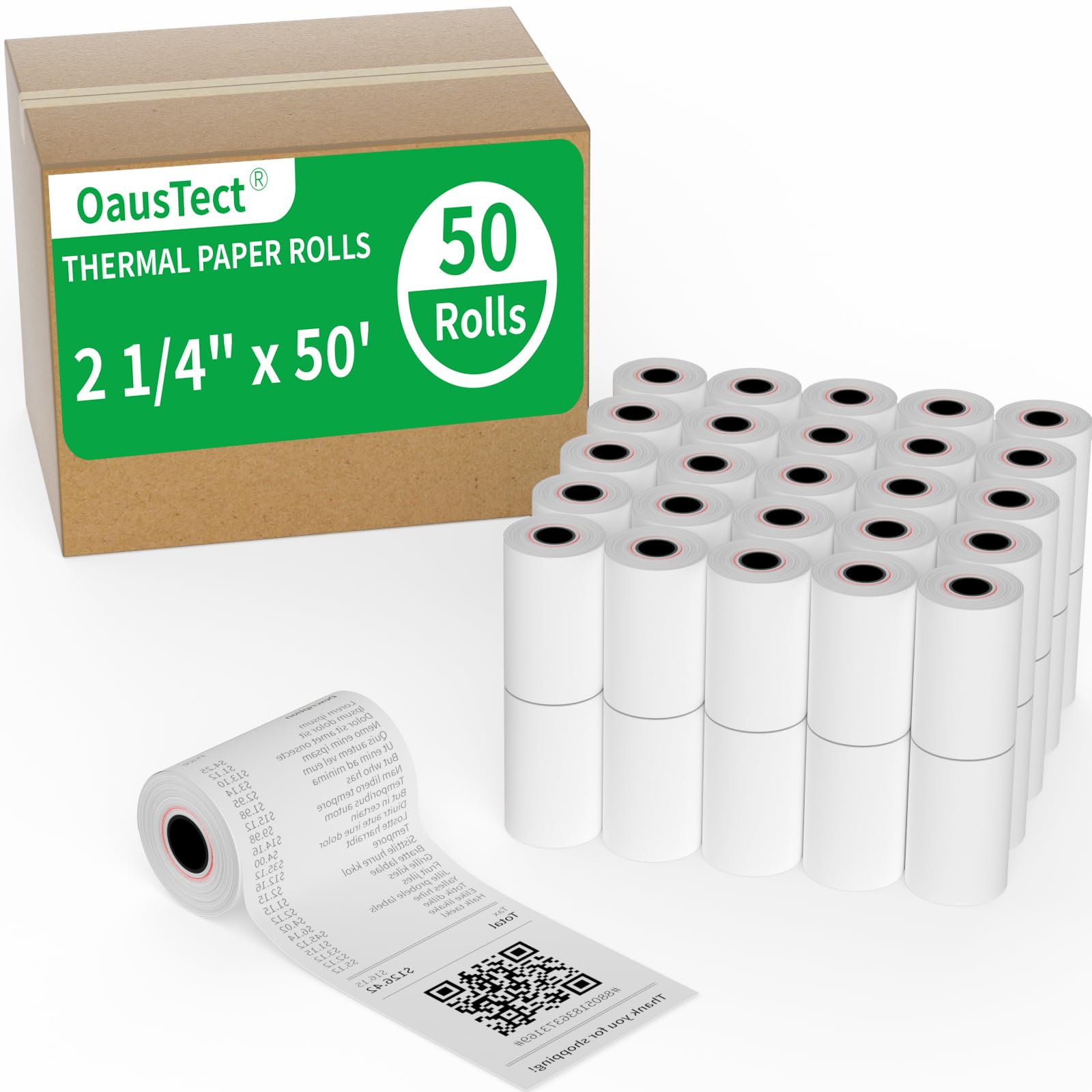 Thermal Paper Rolls 2.25 X 50 Ft, 50 Rolls Credit Card Receipt Paper 2 1/4 X 50, Premium Thermal Receipt Paper Fits All 58Mm Min