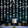 65Ft Winter Wonderland Snowflakes Decorations Silver Snowflake Garland- Shimmer Holographic Paper Snowflakes Streamers for Chris