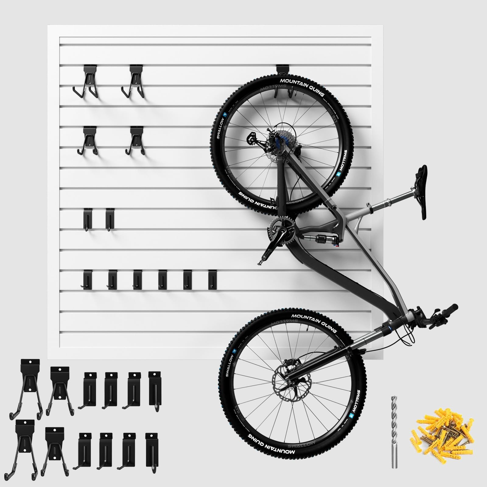 Ginchain Garage Slatwall Panel Wall Organizer - Slat Wall Paneling Sheets with Hooks, Interlocking PVC Panels for Tool Organizat
