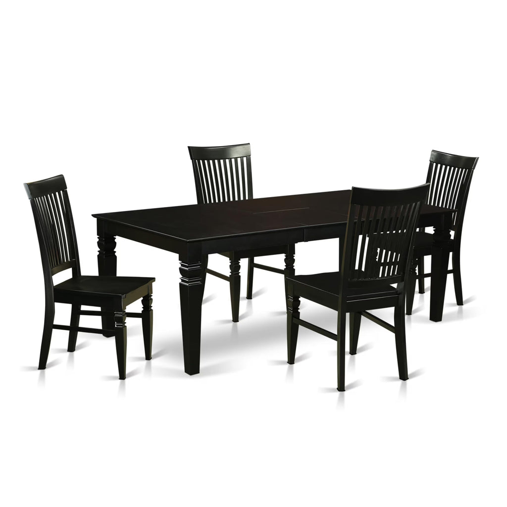 East West Furniture LGWE5-BLK-W 5 Piece Modern Dining Table Set Includes a Rectangle Wooden Table with Butterfly Leaf and 4 Kitchen Dining Chairs, 42x84 Inch, Black