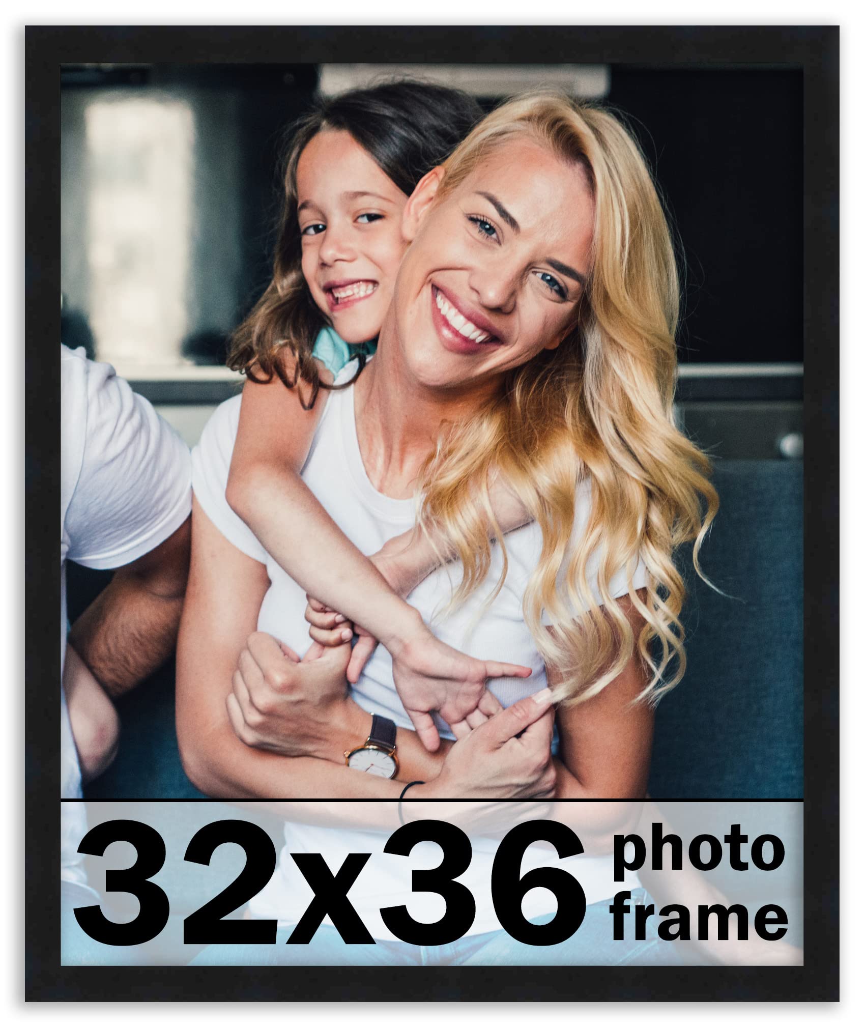 32x36 Frame Black Picture Frame - Complete Modern Photo Frame Includes UV Acrylic Shatter Guard Front, Acid Free Foam Backing Bo