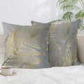 Bonhause Grey Gold Leaves Throw Pillow Covers 18X18 Set Of 2 Gold Foil Stamping Decorative Pillow Cases Soft Velvet For Sofa Bed