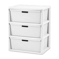 UYAUDSHFC Wide 3 Drawer Decorative Storage Tower, Removable Plastic Bins, Integrated Carry Handles, Decorative Weave Design, Too