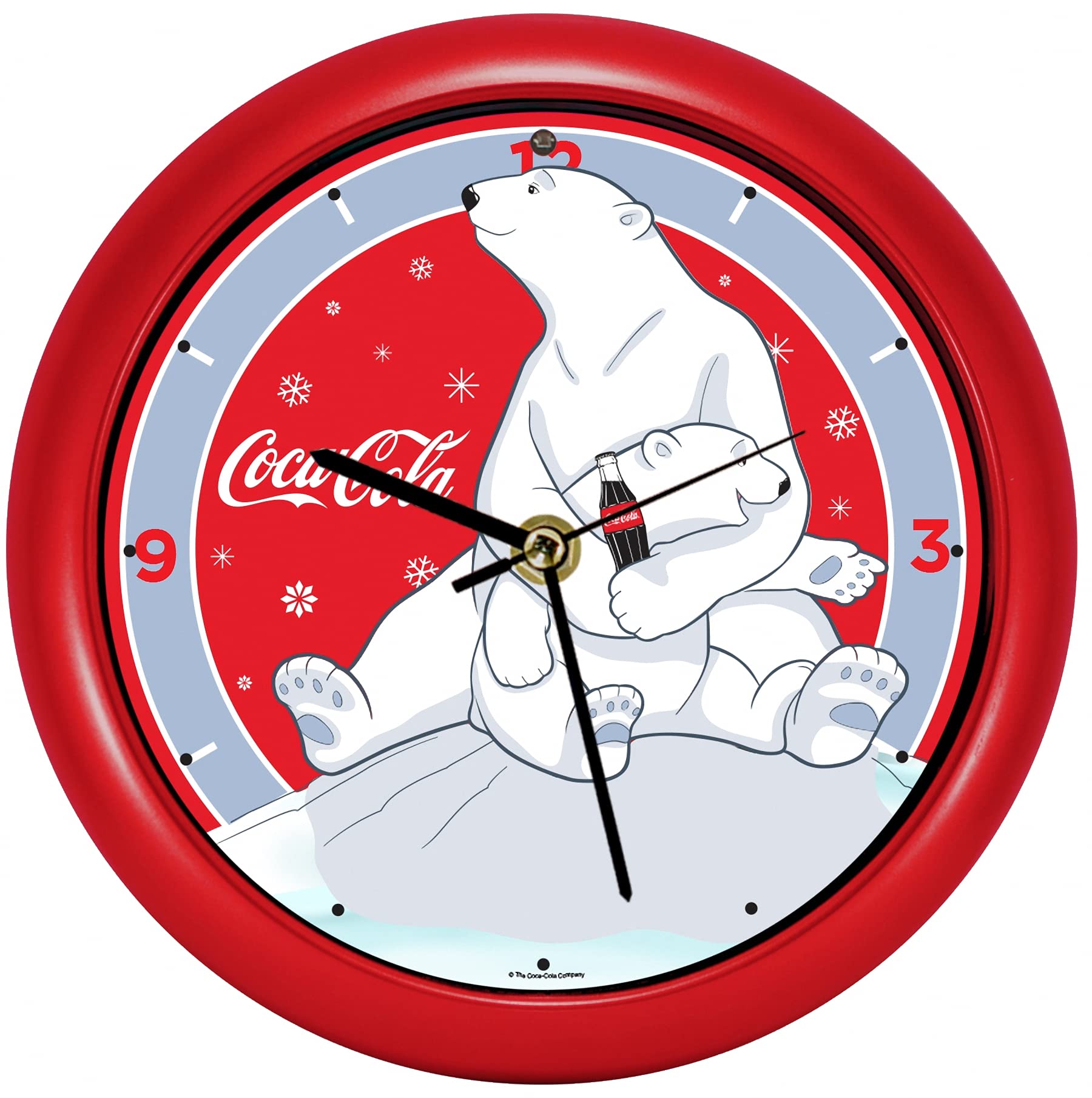 Mark Feldstein & Associates Coca Cola Polar Bear Hugs Festive Red 8 inch Holiday Carol Sound Clock