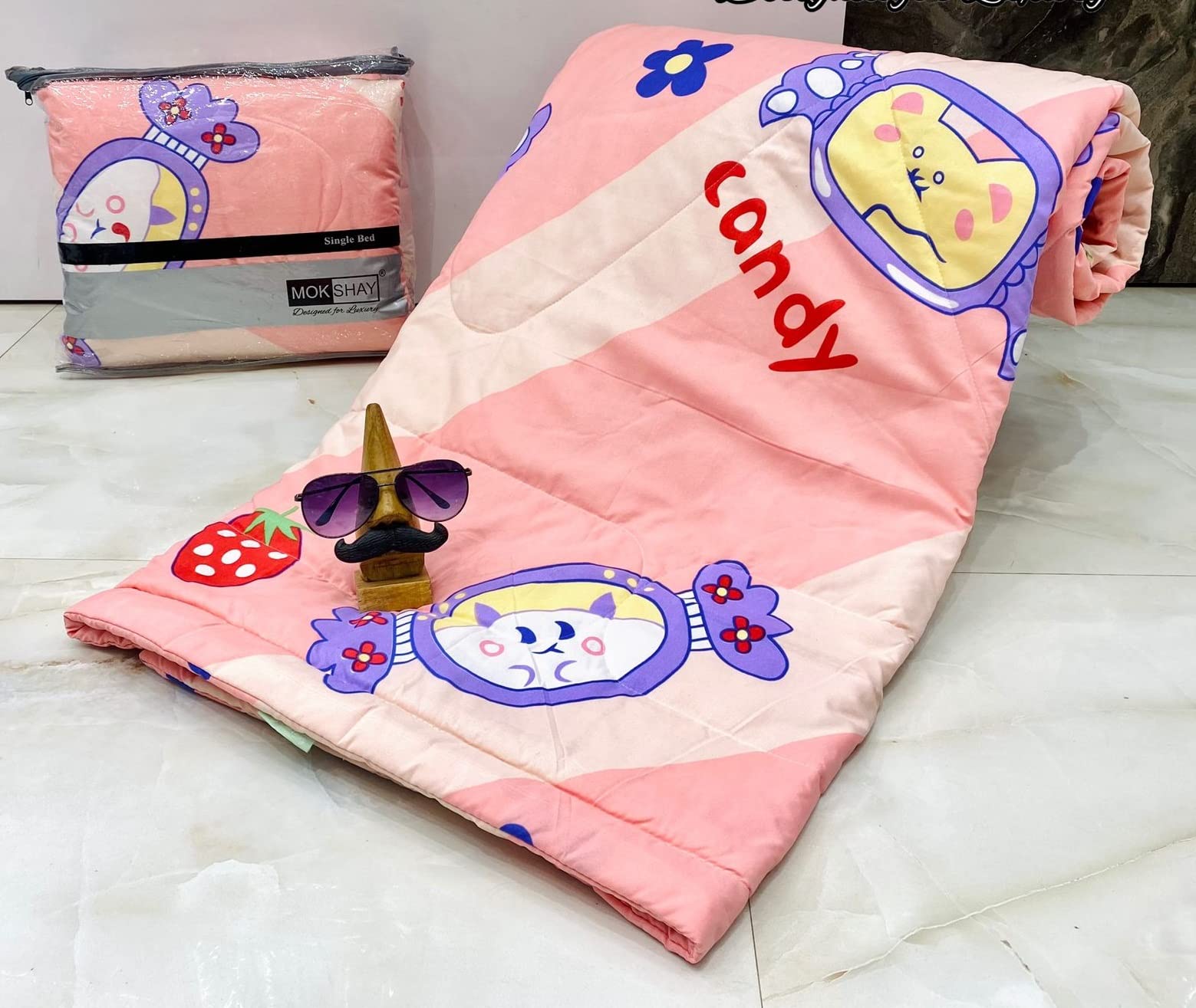 Yetli Glace Cotton Singel Bed Comforter Print And Kids Ac Room/Blanket, Size 60 X 90 Pack Of 1 Pcs  (Dark Pink)
