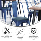 Flash Furniture Perry Indoor/Outdoor Commercial Stackable Chair With Polystyrene Seat - Blue Metal Frame - Teal-Blue Poly Resin Seat - Rounded Seat Edges For Comfort