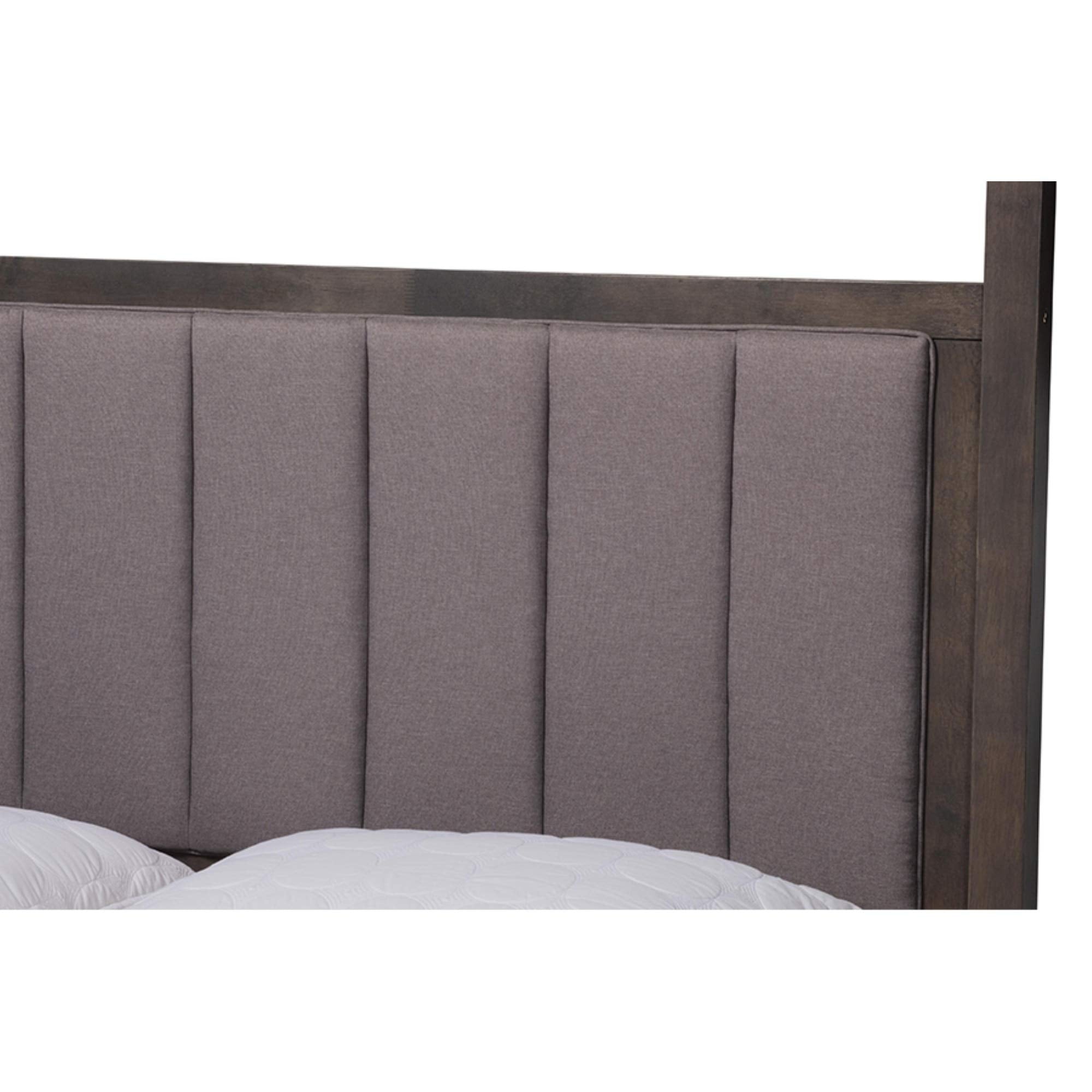 Baxton Studio Natasha Modern and Contemporary Grey Fabric Upholstered and Dark Grey Oak Finished Wood Queen Size Platform Canopy Bed