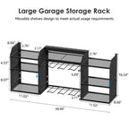Cccei Black Large Tools Organizer Wall Mount Charging Station, 39 Inch Long Power Tool Battery Storage Rack With 6Ft Power Strip. 8 Drill Holder, Garage Utility Shelves. Pegboard Hanging Extension.