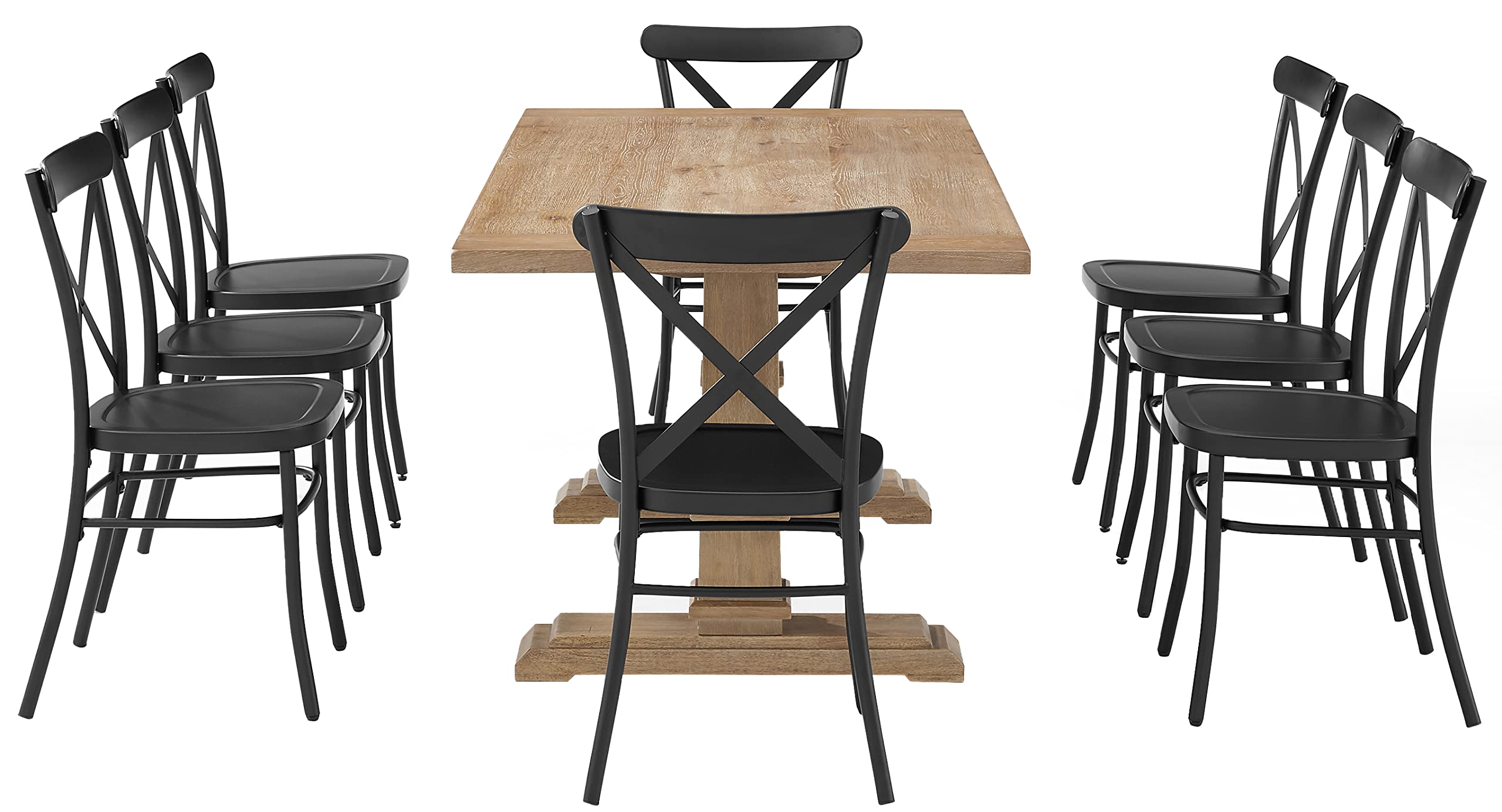 Crosley Furniture Joanna 9-Piece Modern Farmhouse Dining Table Set for 8 with Camille Metal Chairs, Rustic Brown