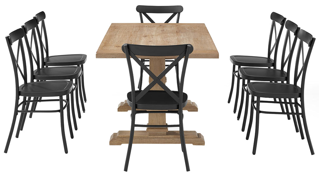 Crosley Furniture Joanna 7-Piece Modern Farmhouse Dining Table Set for 6 with Camille Metal Chairs, Rustic Brown