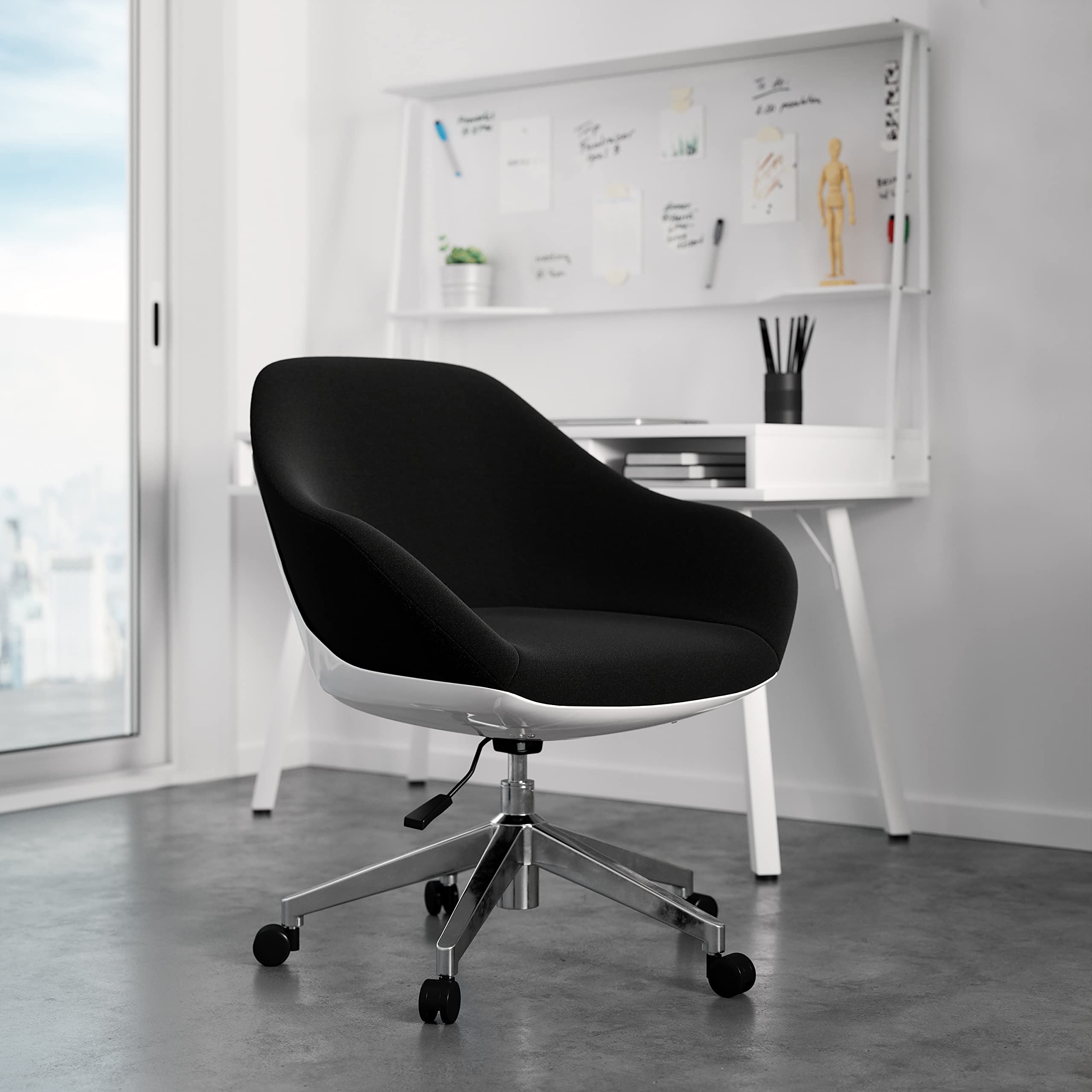 Techni Mobili Upholstered Task Chair with Lumbar Support, Height Adjustable Office Chair with Tilt Control and 360 Degree Swivel