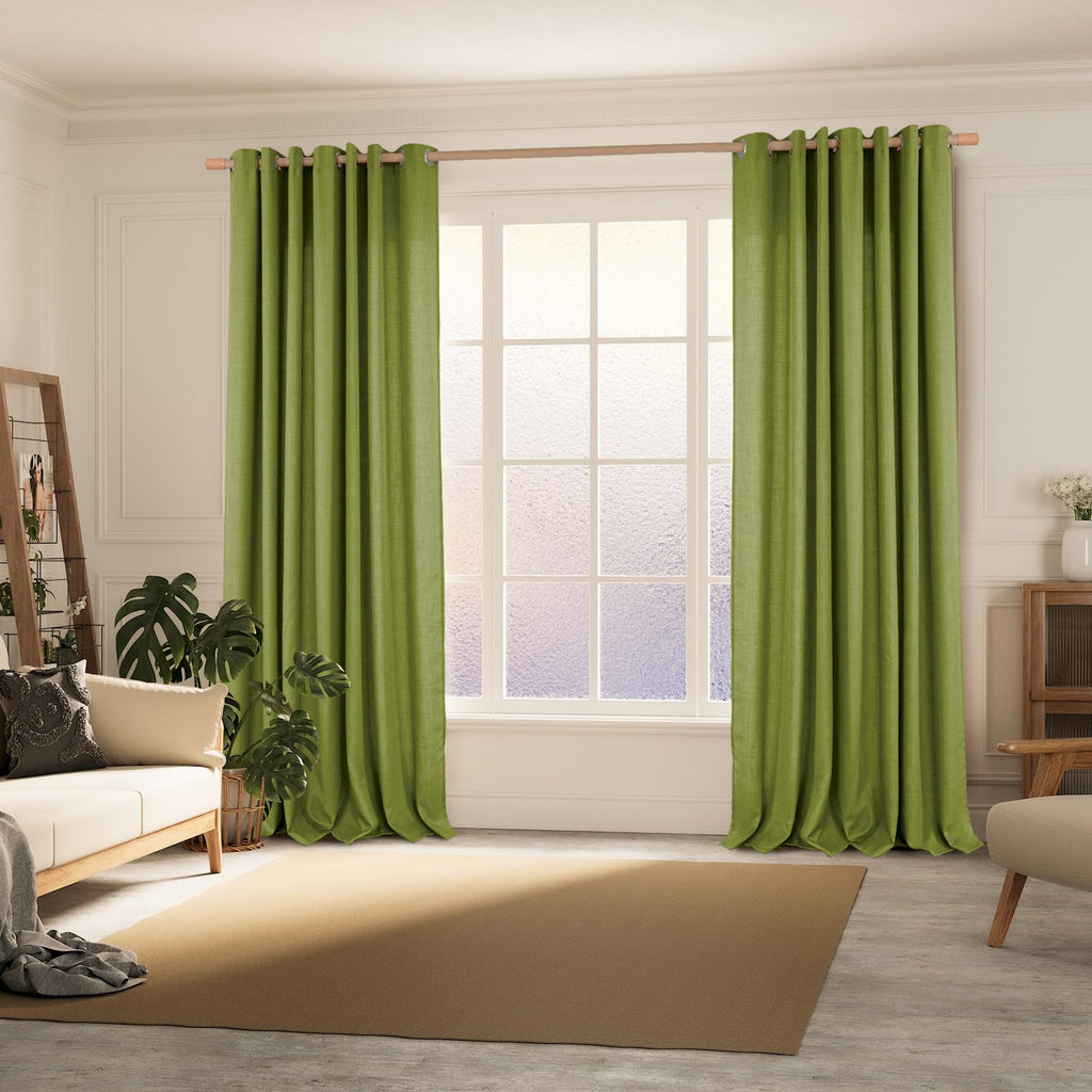 Bgment Faux Linen Curtains 90 Inches Long Set Of 2 Panels, Living Room Long Curtains Burlap Textured Thick Light Filtering Privacy Grommet Window Treatments, 52 X 90 Inch, Olive Green