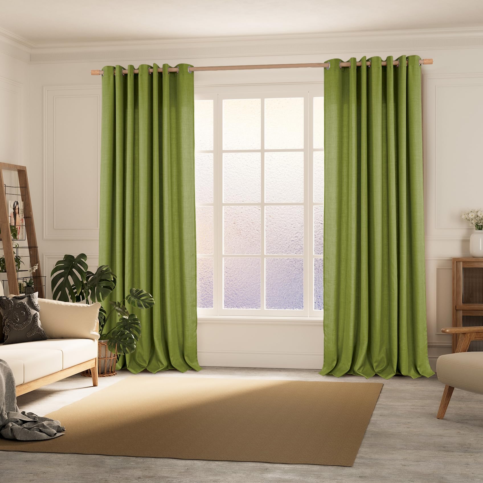 Bgment Faux Linen Curtains For Living Room 84 Inch Length 2 Panels Set, Burlap Textured Long Curtains Light Filtering Privacy Window Curtain Drapes With Grommet, 52 Inch Wide Each Panel, Olive Green