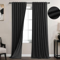Koufall Black Back Tab Linen Blackout Curtains For Living Room 52 By 96 Inch Length