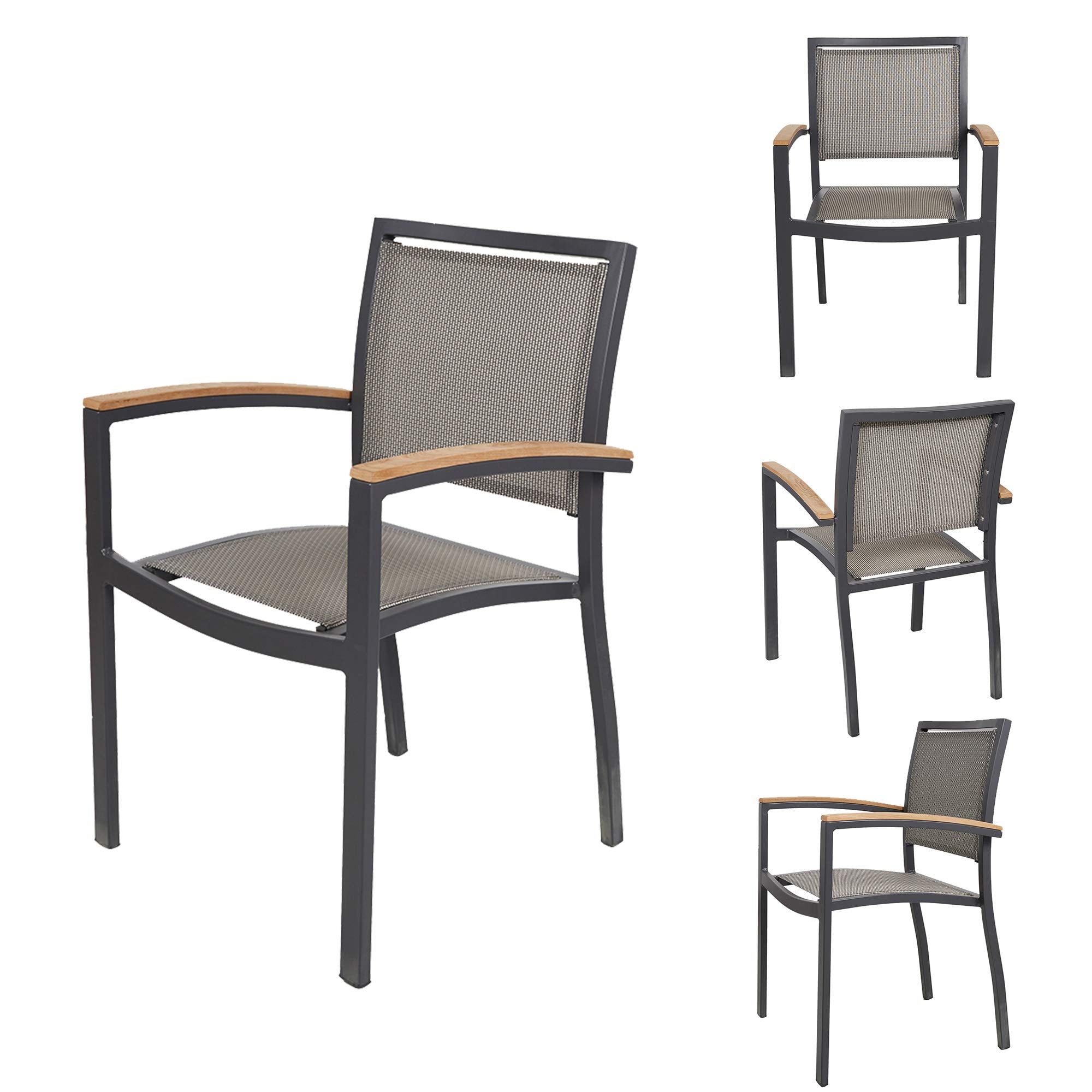 Try & Do Patio Dining Chairs Set Of 4,Outdoor Stackable Dining Chairs With Armrest Textilene Mesh Fabric Aluminum Frame Patio Fu