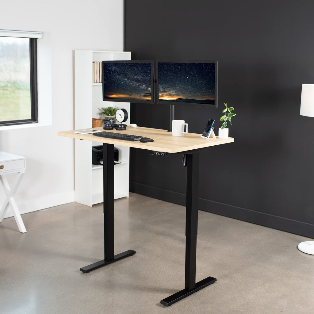 Vivo Electric 48 X 30 Inch Standing Desk Workstation, Memory Controller Height Adjustment, 1B Series, One-Piece Light Wood Top, Black Frame, Desk-Kit-1B5C