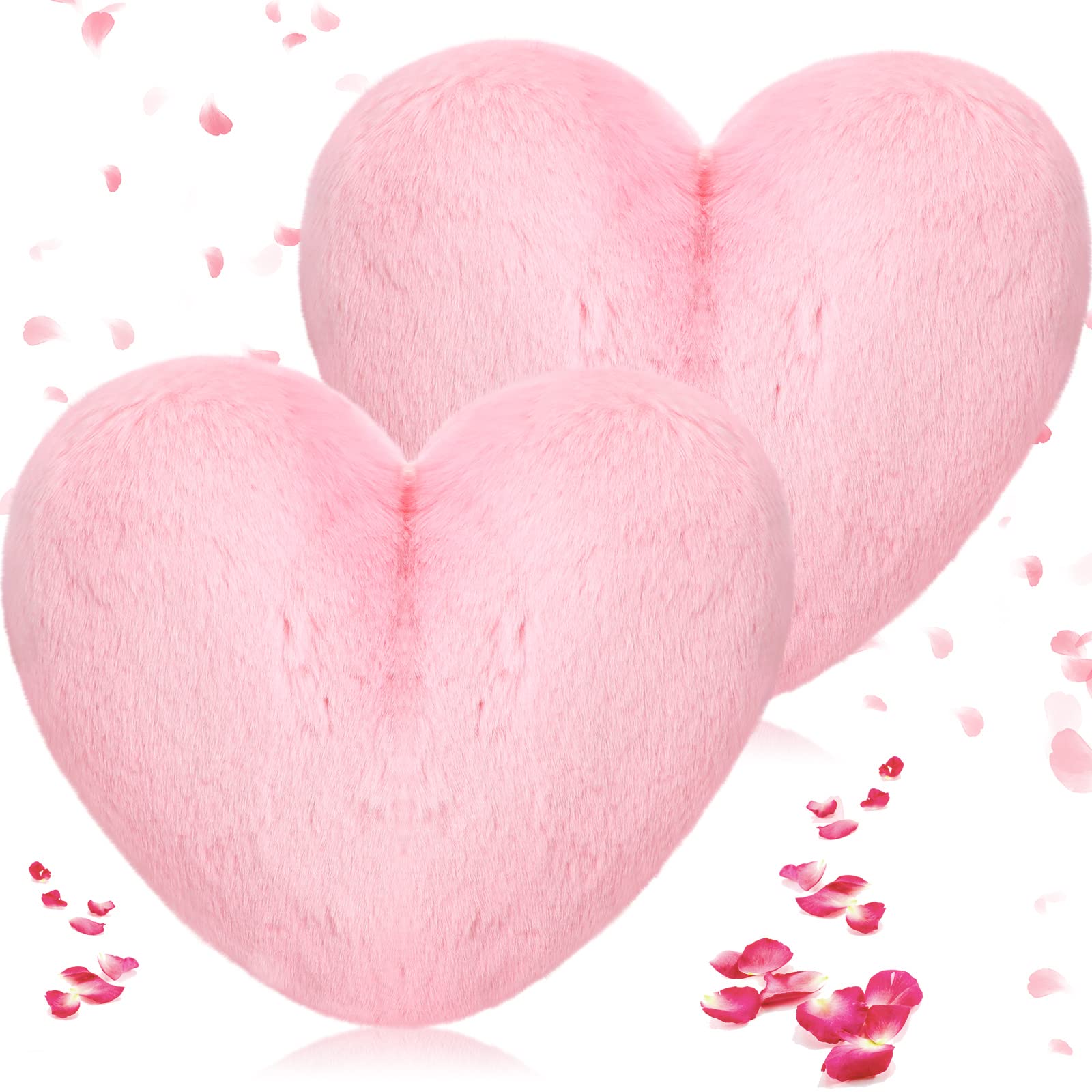 Marsui 2 Pcs Fluffy Heart Shaped Pillow Cute Heart Shaped Throw Cushion Stuffed Decorative Gift Throw Pillow for Bed Couch Sofa 