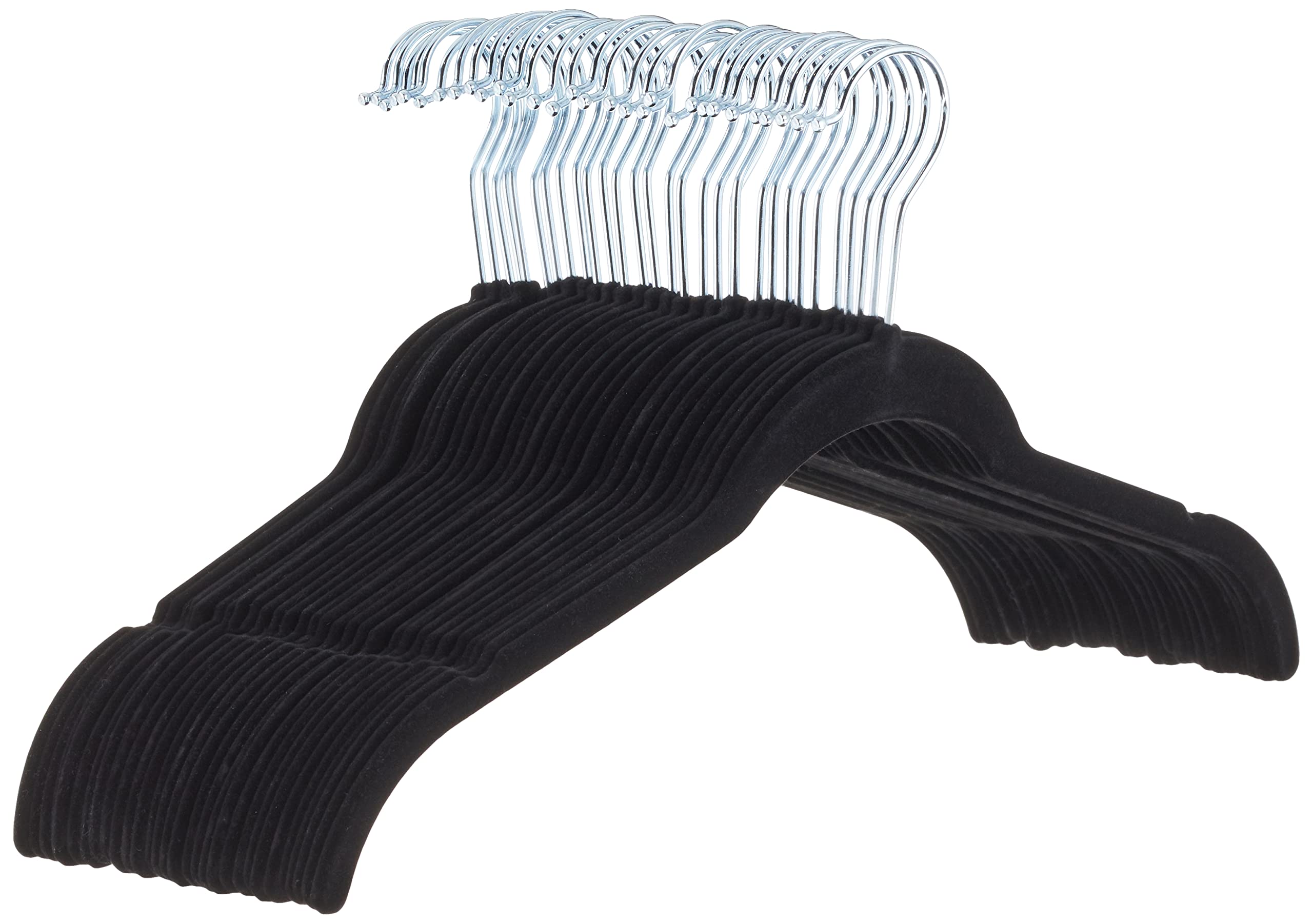 Amazon Basics Slim, Velvet, Non-Slip Shirt Clothes Hangers, Pack of 30, Black