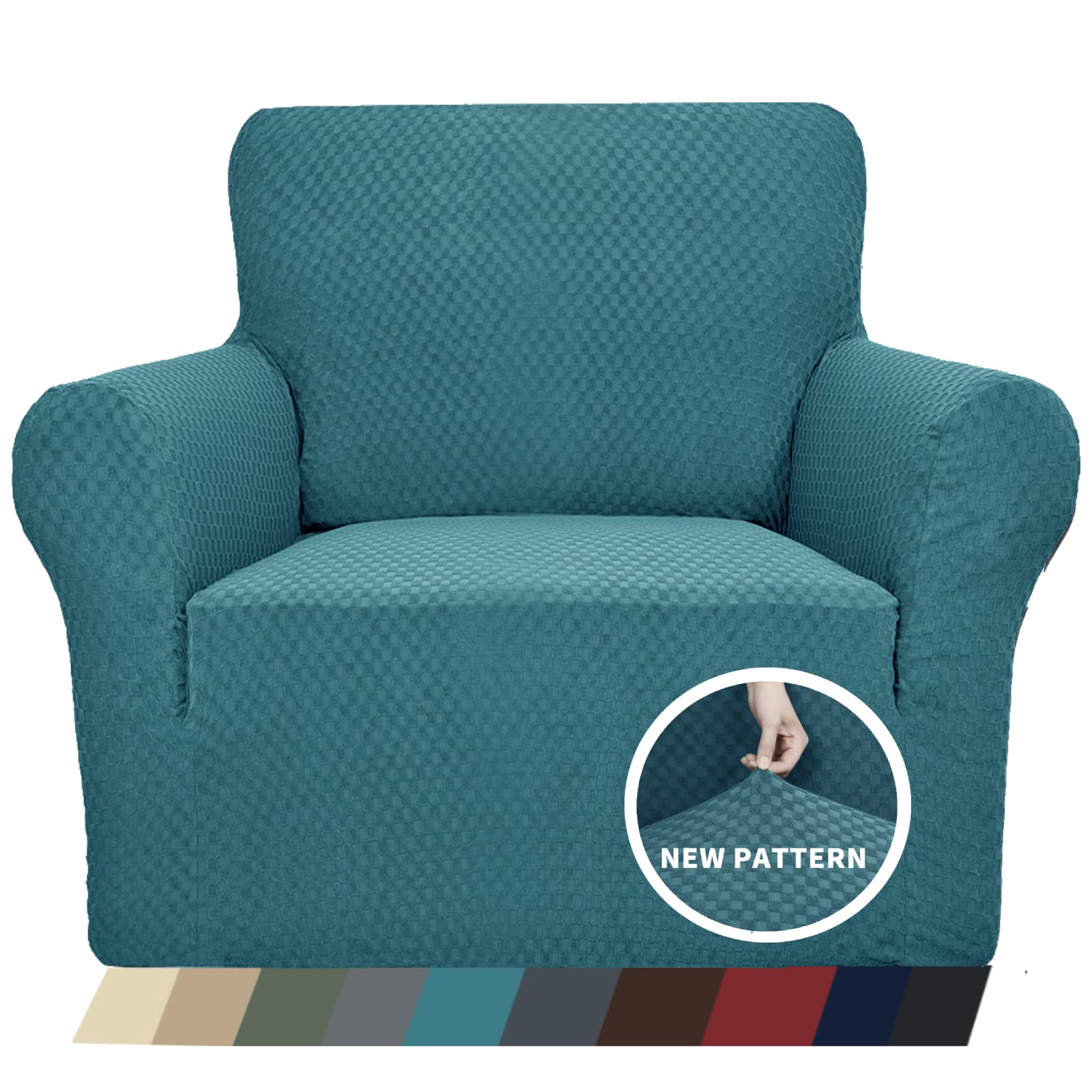 Znsayotx 1 Piece Jacquard Chair Slipcovers For Living Room High Stretch Chair Covers With Arms Anti Slip Pets Friendly Couch Sofa Armchair Cover Furniture Protector (Chair, Peacock Blue)