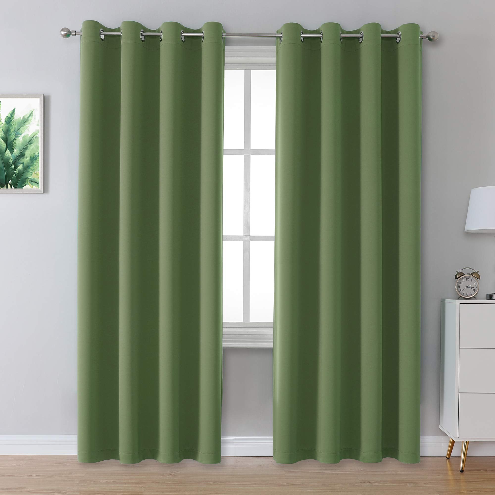 Dualife Sage Green Blackout Curtains 52 X 96 Inch Long Set Of 2 Panels For Bedroom Thermal Insulated Grommet Room Darkening Wind